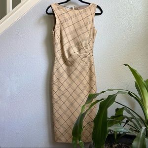 Kay Unger Plaid Neutral Sheath Sleeveless Dress